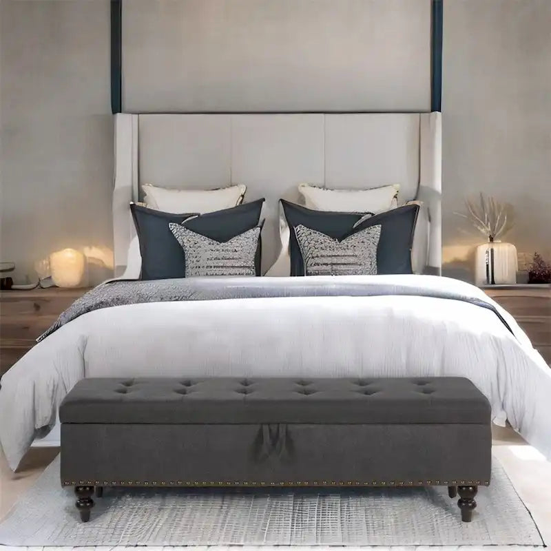 Banco otomano de almacenaje de 2 plazas azul/gris/beige