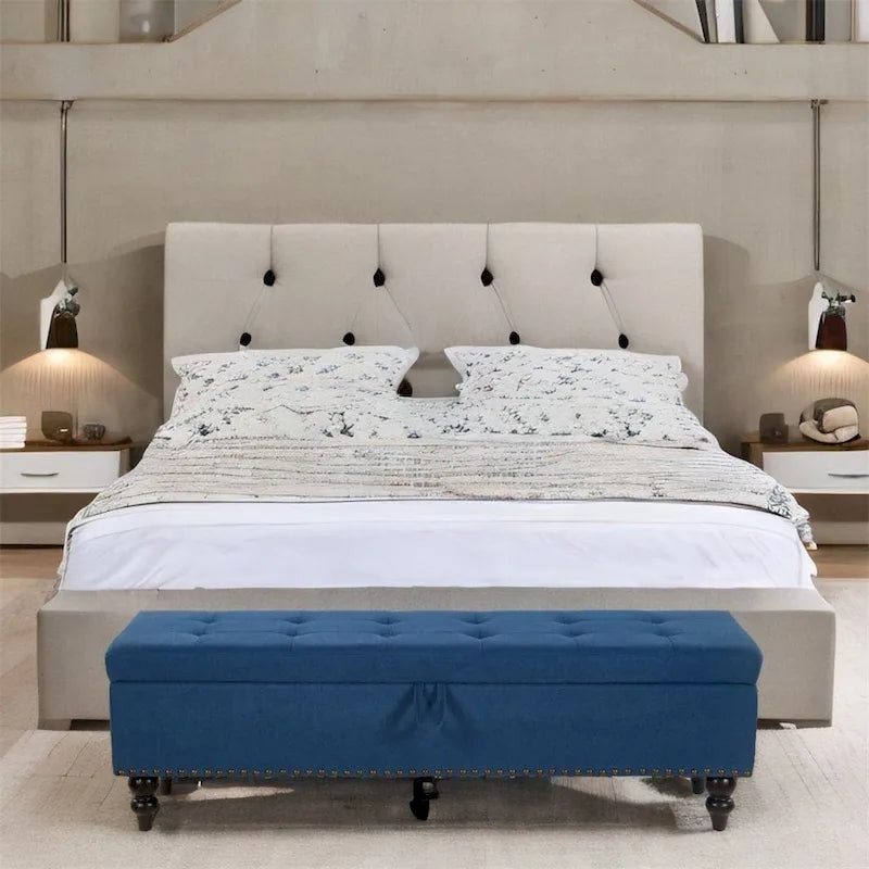 Banco otomano de almacenaje de 2 plazas azul/gris/beige