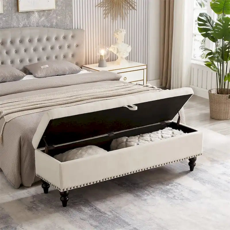Banco otomano de almacenaje de 2 plazas azul/gris/beige