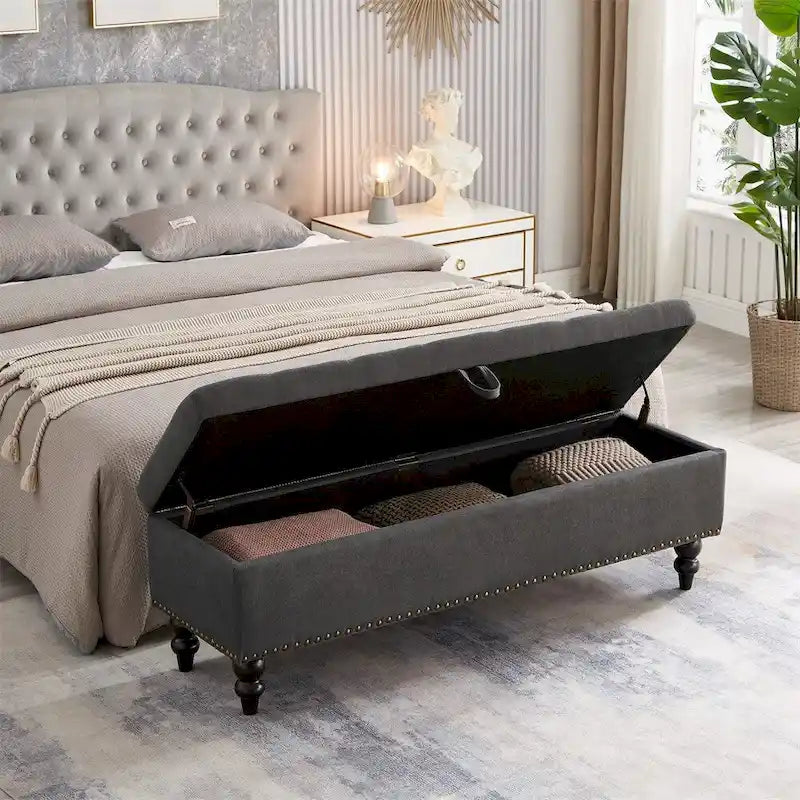 Banco otomano de almacenaje de 2 plazas azul/gris/beige