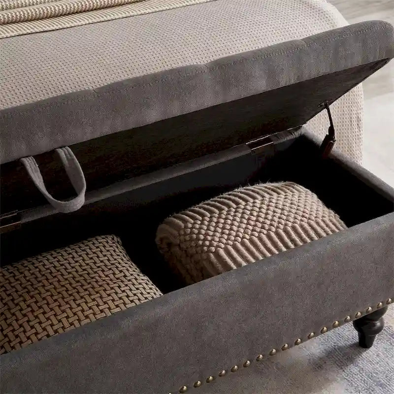 Banco otomano de almacenaje de 2 plazas azul/gris/beige