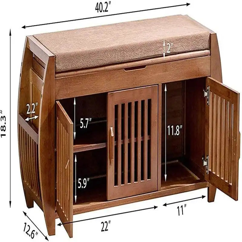 Banco Zapatero de Bambú Marrón / Marrón Nuez, 1 Asiento