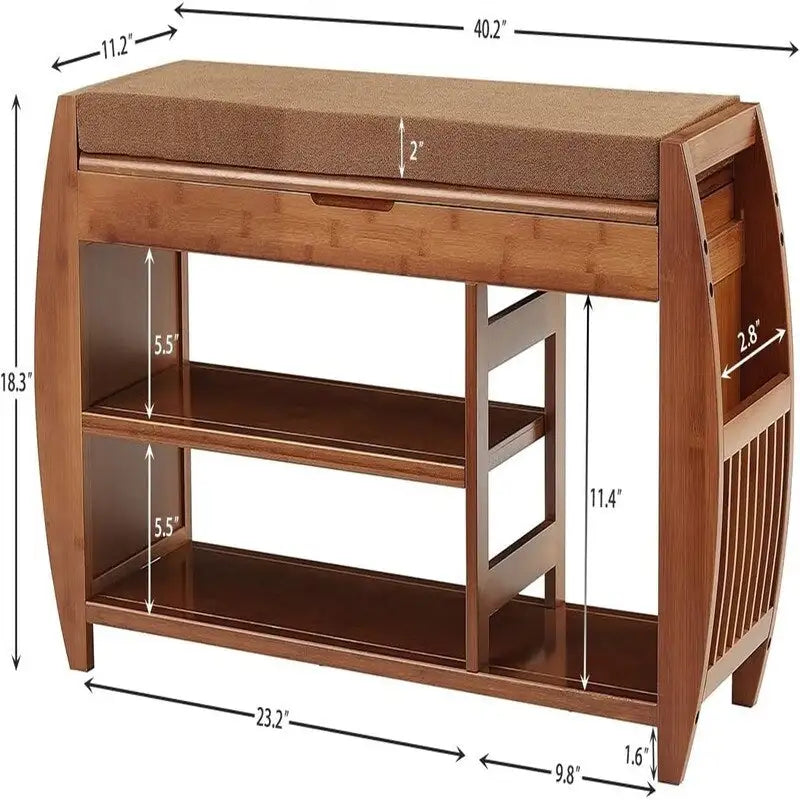 Banco Zapatero de Bambú Marrón / Marrón Nuez, 1 Asiento
