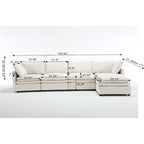 Sofá seccional gris y beige con chaise, 4 asientos