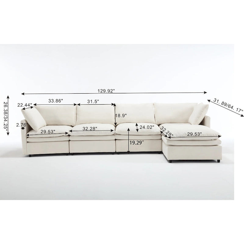 Sofá seccional gris y beige con chaise, 4 asientos