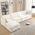 Sofá seccional gris y beige con chaise, 4 asientos