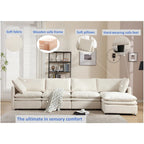 Sofá seccional gris y beige con chaise, 4 asientos