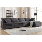 Sofá seccional gris y beige con chaise, 4 asientos