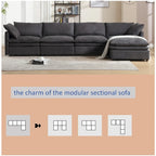 Sofá seccional gris y beige con chaise, 4 asientos