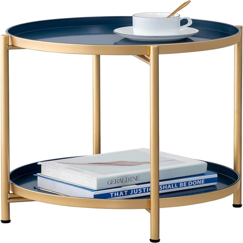 Mesa auxiliar metálica plegable de 2 niveles negra/blanca/amarilla/dorada/azul para 1 persona