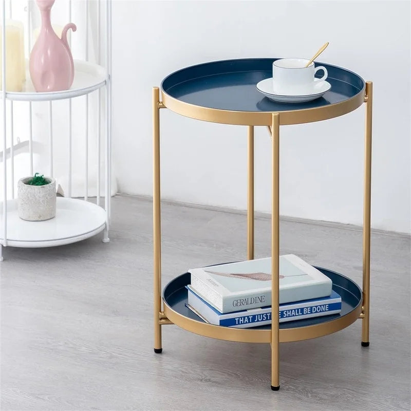 Mesa auxiliar metálica plegable de 2 niveles negra/blanca/amarilla/dorada/azul para 1 persona
