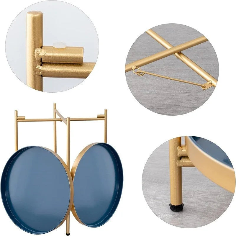 Mesa auxiliar metálica plegable de 2 niveles negra/blanca/amarilla/dorada/azul para 1 persona