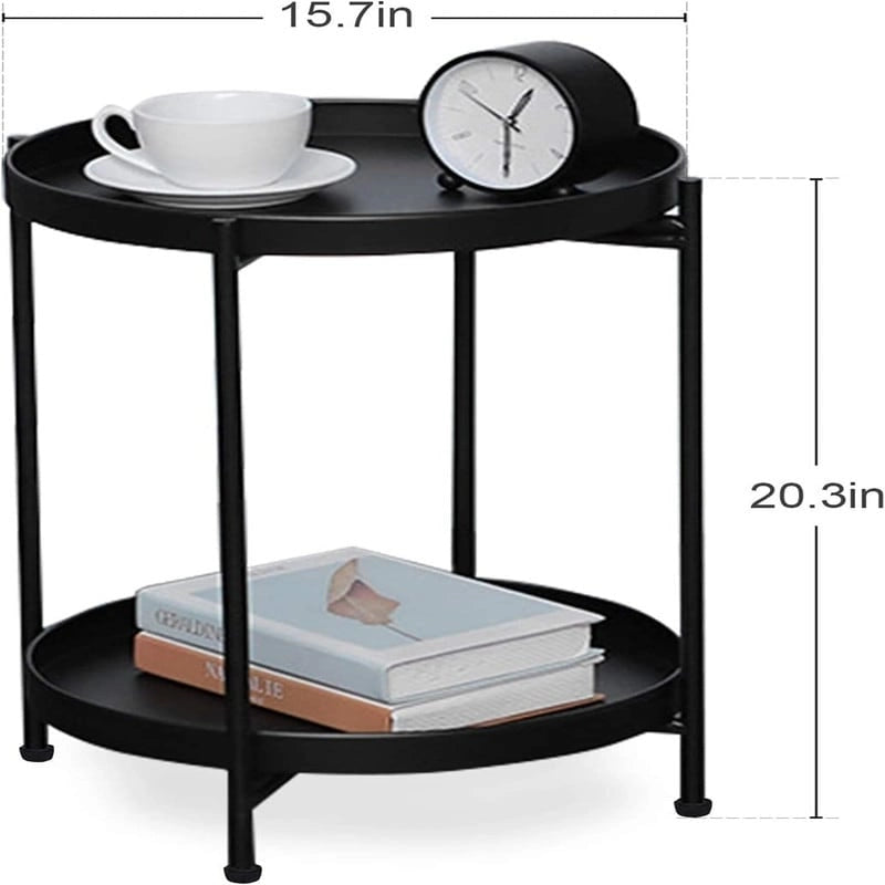 Mesa auxiliar metálica plegable de 2 niveles negra/blanca/amarilla/dorada/azul para 1 persona