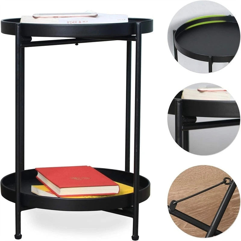 Mesa auxiliar metálica plegable de 2 niveles negra/blanca/amarilla/dorada/azul para 1 persona