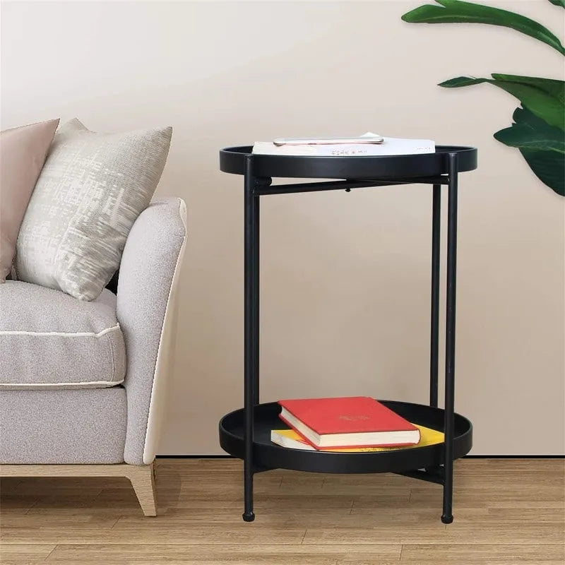 Mesa auxiliar metálica plegable de 2 niveles negra/blanca/amarilla/dorada/azul para 1 persona