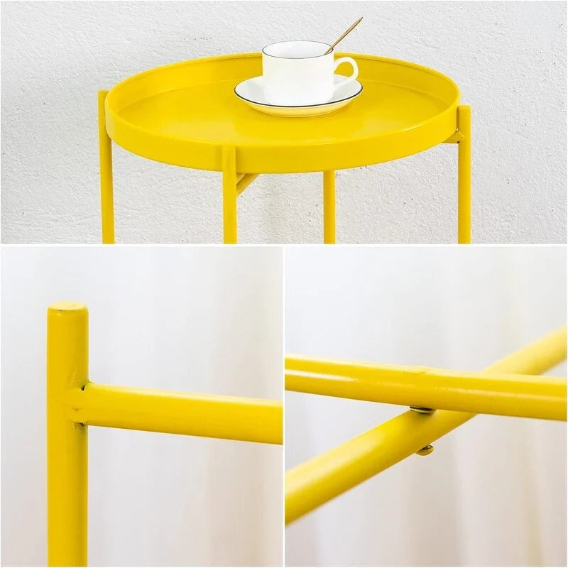 Mesa auxiliar metálica plegable de 2 niveles negra/blanca/amarilla/dorada/azul para 1 persona