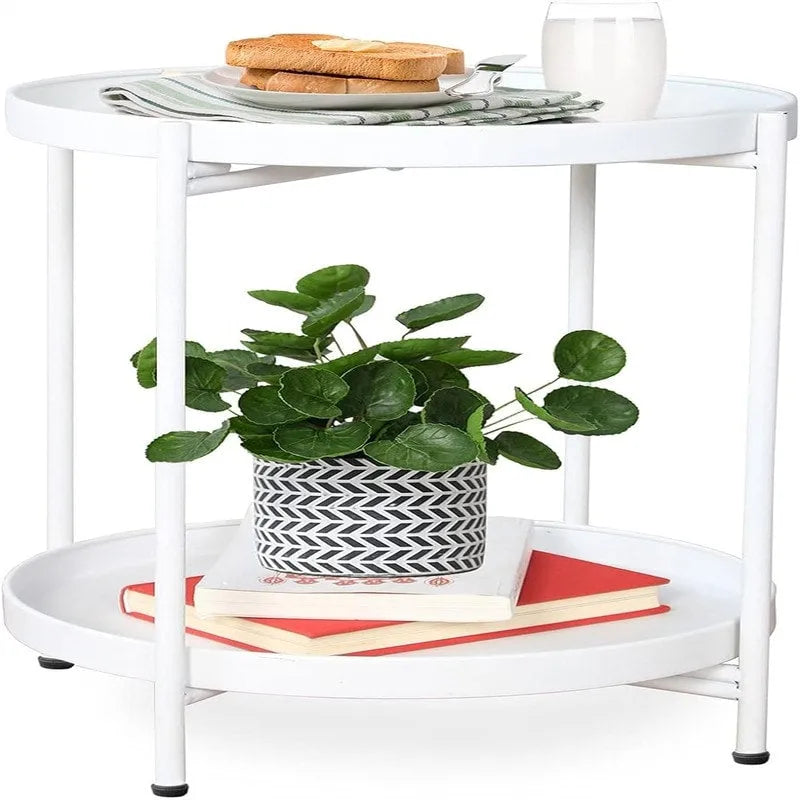 Mesa auxiliar metálica plegable de 2 niveles negra/blanca/amarilla/dorada/azul para 1 persona