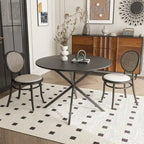 Mesa de comedor redonda con patas cruzadas de 42" para 2-4 personas – Negro mate / Negro / Blanco mármol / Blanco