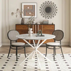 Mesa de comedor redonda con patas cruzadas de 42" para 2-4 personas – Negro mate / Negro / Blanco mármol / Blanco