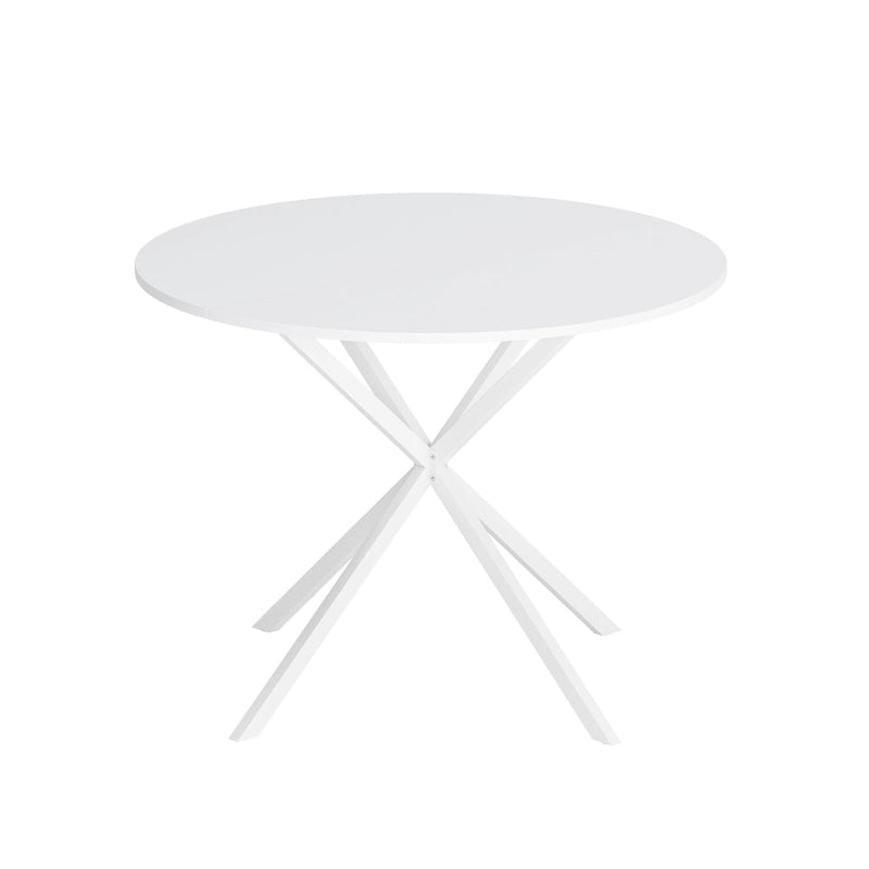 Mesa de comedor redonda con patas cruzadas de 42" para 2-4 personas – Negro mate / Negro / Blanco mármol / Blanco
