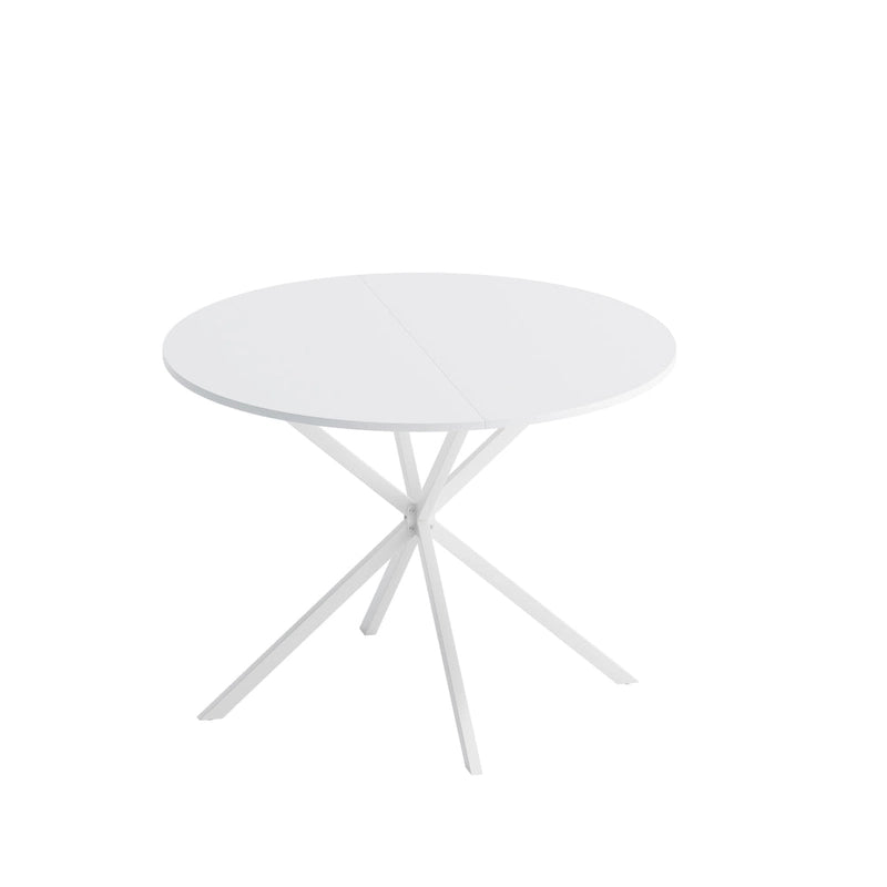 Mesa de comedor redonda con patas cruzadas de 42" para 2-4 personas – Negro mate / Negro / Blanco mármol / Blanco