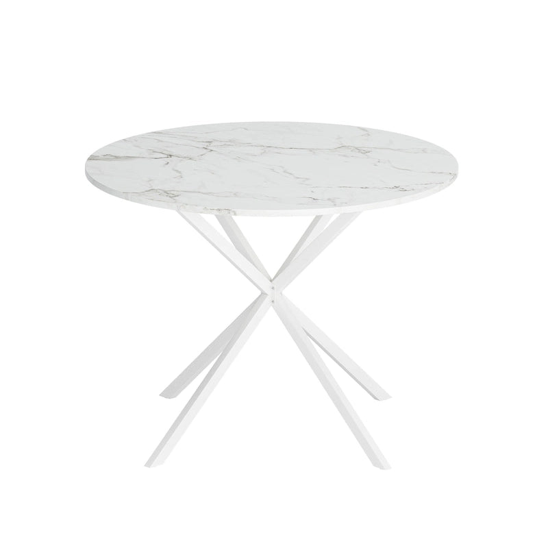 Mesa de comedor redonda con patas cruzadas de 42" para 2-4 personas – Negro mate / Negro / Blanco mármol / Blanco