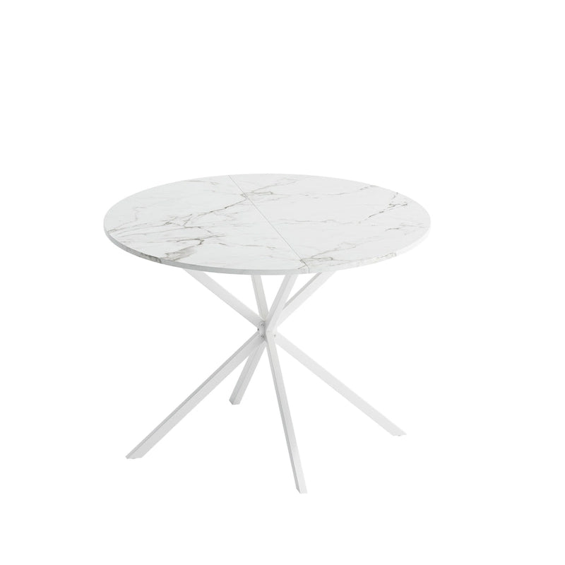 Mesa de comedor redonda con patas cruzadas de 42" para 2-4 personas – Negro mate / Negro / Blanco mármol / Blanco
