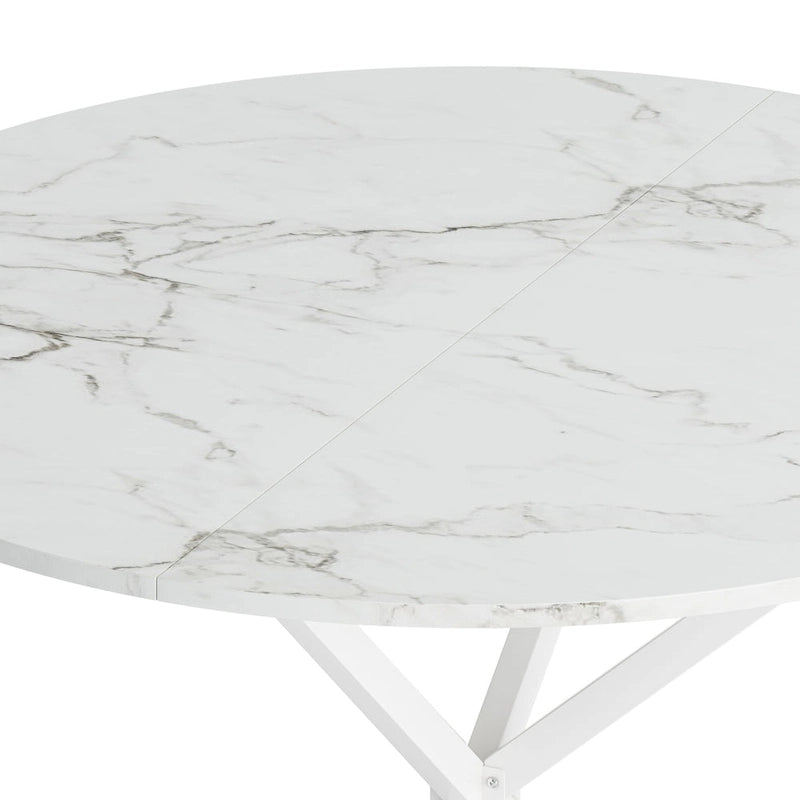 Mesa de comedor redonda con patas cruzadas de 42" para 2-4 personas – Negro mate / Negro / Blanco mármol / Blanco