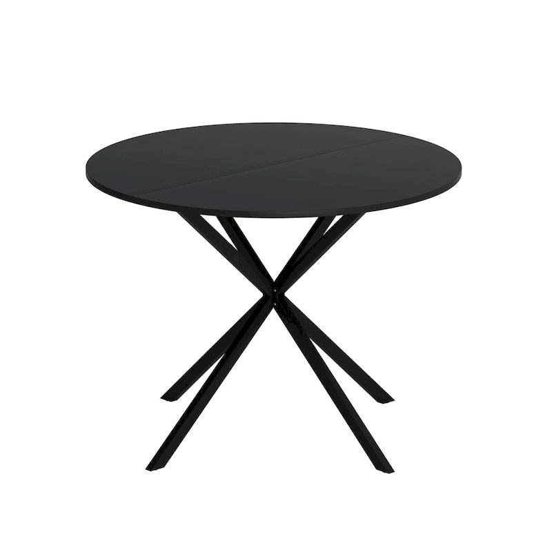 Mesa de comedor redonda con patas cruzadas de 42" para 2-4 personas – Negro mate / Negro / Blanco mármol / Blanco