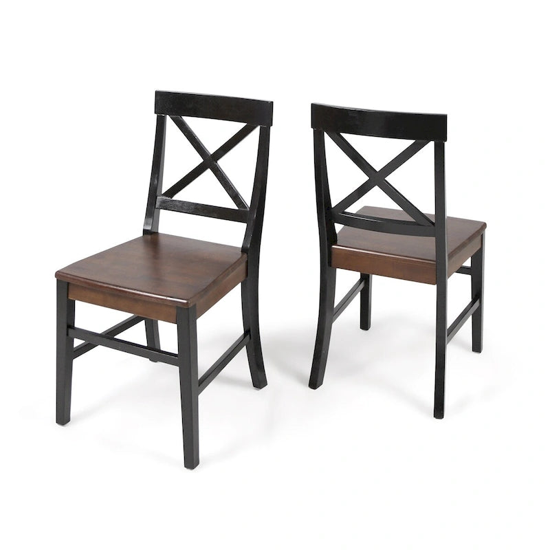 Sillas de comedor de madera de acacia estilo rústico, blancas/negras, juego de 2