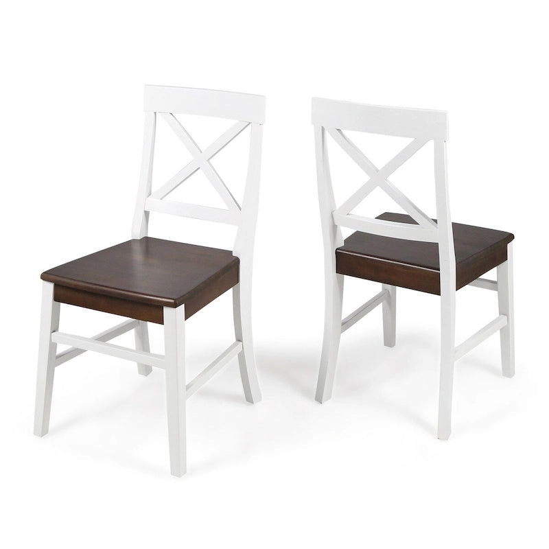 Sillas de comedor de madera de acacia estilo rústico, blancas/negras, juego de 2