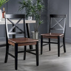 Sillas de comedor de madera de acacia estilo rústico, blancas/negras, juego de 2