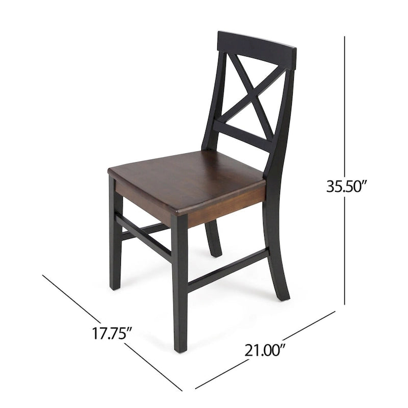 Sillas de comedor de madera de acacia estilo rústico, blancas/negras, juego de 2