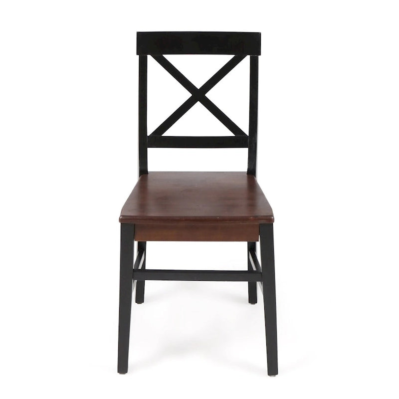 Sillas de comedor de madera de acacia estilo rústico, blancas/negras, juego de 2