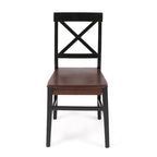 Sillas de comedor de madera de acacia estilo rústico, blancas/negras, juego de 2