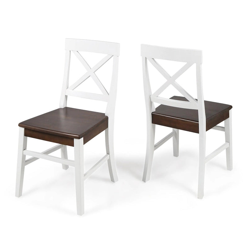 Sillas de comedor de madera de acacia estilo rústico, blancas/negras, juego de 2