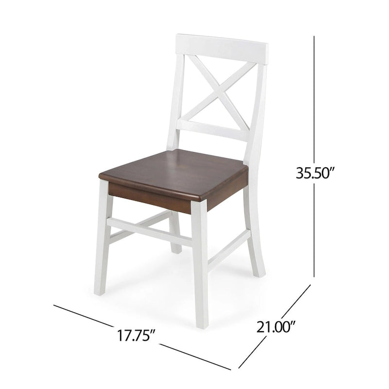 Sillas de comedor de madera de acacia estilo rústico, blancas/negras, juego de 2