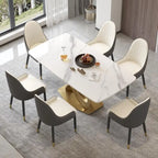 Mesa de Comedor de Piedra Sinterizada con Base de Acero Inoxidable Dorado, Pandora / Negro / Blanco, Capacidad para 8 personas