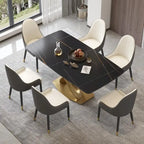 Mesa de Comedor de Piedra Sinterizada con Base de Acero Inoxidable Dorado, Pandora / Negro / Blanco, Capacidad para 8 personas