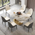 Mesa de Comedor de Piedra Sinterizada con Base de Acero Inoxidable Dorado, Pandora / Negro / Blanco, Capacidad para 8 personas