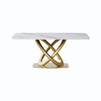 Mesa de Comedor de Piedra Sinterizada con Base de Acero Inoxidable Dorado, Pandora / Negro / Blanco, Capacidad para 8 personas