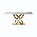 Mesa de Comedor de Piedra Sinterizada con Base de Acero Inoxidable Dorado, Pandora / Negro / Blanco, Capacidad para 8 personas