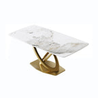 Mesa de Comedor de Piedra Sinterizada con Base de Acero Inoxidable Dorado, Pandora / Negro / Blanco, Capacidad para 8 personas
