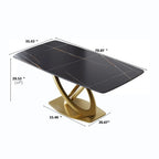 Mesa de Comedor de Piedra Sinterizada con Base de Acero Inoxidable Dorado, Pandora / Negro / Blanco, Capacidad para 8 personas
