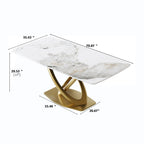 Mesa de Comedor de Piedra Sinterizada con Base de Acero Inoxidable Dorado, Pandora / Negro / Blanco, Capacidad para 8 personas