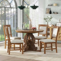 Juego de mesa de comedor redonda extensible Nogal / Blanco Antiguo, para 4-6 personas, estilo retro