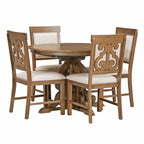 Juego de mesa de comedor redonda extensible Nogal / Blanco Antiguo, para 4-6 personas, estilo retro