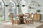 Juego de mesa de comedor redonda extensible Nogal / Blanco Antiguo, para 4-6 personas, estilo retro