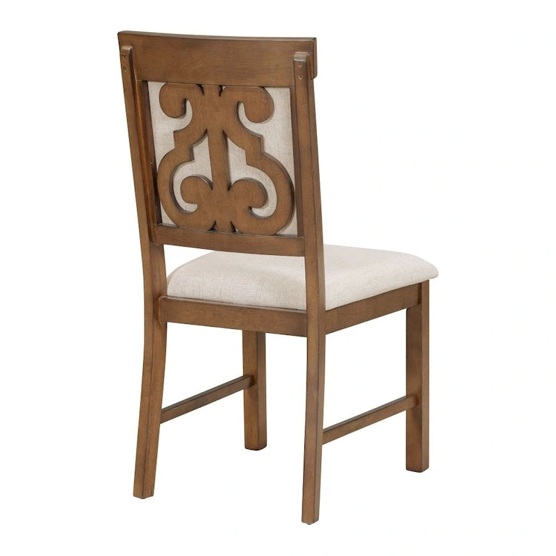 Juego de mesa de comedor redonda extensible Nogal / Blanco Antiguo, para 4-6 personas, estilo retro