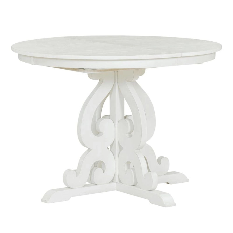 Juego de mesa de comedor redonda extensible Nogal / Blanco Antiguo, para 4-6 personas, estilo retro